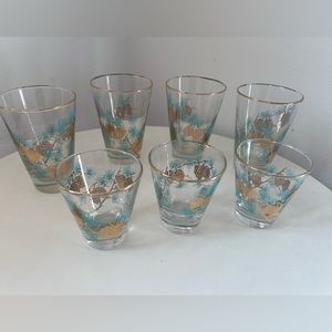 Mid-Century Modern Libbey Glass Turquoise Blue/Gold Pine Cone With Gold Trim
